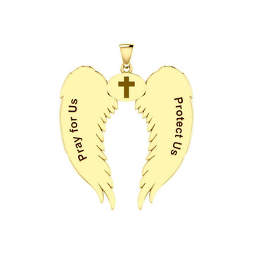 Guardian Angel Wings Solid Gold Pendant with Cancer Zodiac Sign GPD5518 - Jewelry